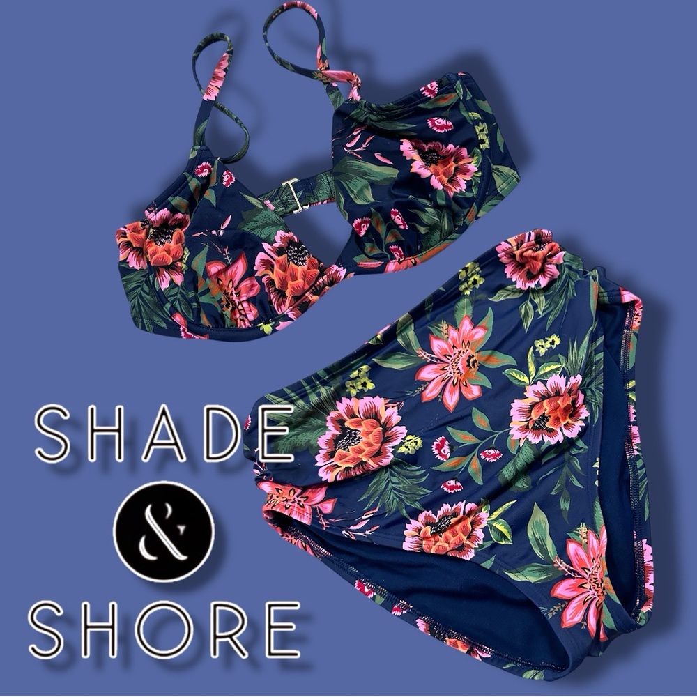 EUC SHADE & SHORE Hawaiian Tropical Hibiscus Floral Bikini. Size Medium/34DD - Picture 2 of 14